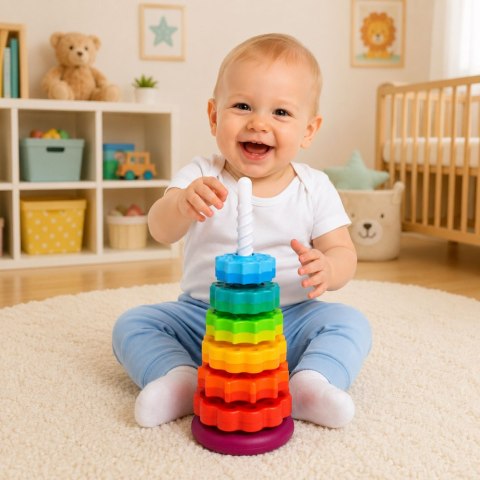 LEAN Toys Piramida Obrotowa Wieża Sorter Układanka Tęczowa 36cm 6 El.