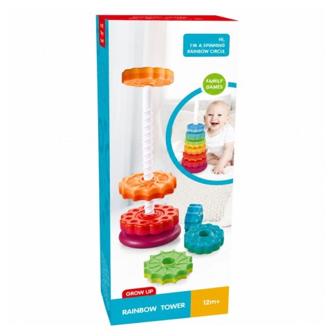 LEAN Toys Piramida Obrotowa Wieża Sorter Układanka Tęczowa 36cm 6 El.