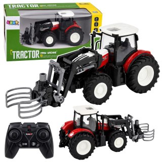 LEAN Toys Traktor Rolniczy z Chwytakiem Do Bel Zdalnie Sterowany RC Czerwony 1:24