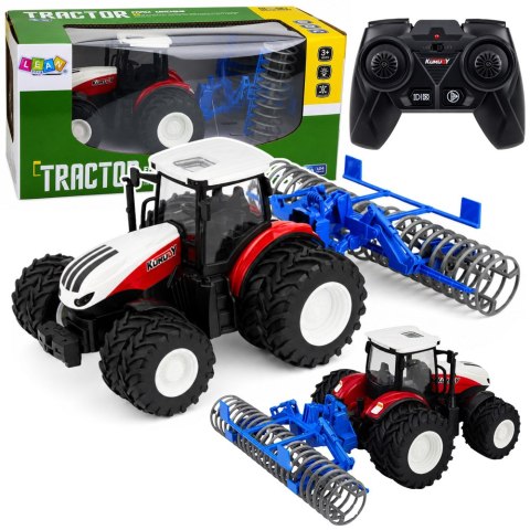 LEAN Toys Traktor Z Wałem Rolniczym Zdalnie Sterowany RC Światła Czerwony 1:24