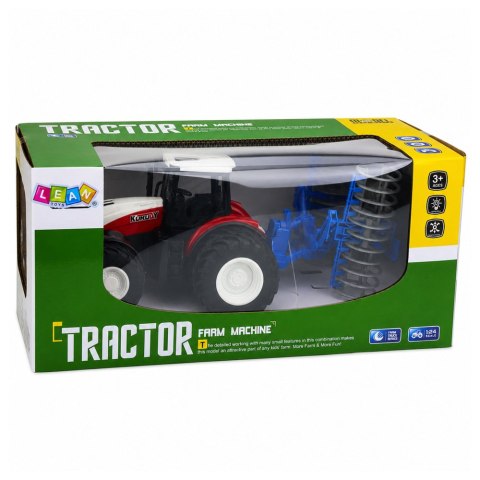 LEAN Toys Traktor Z Wałem Rolniczym Zdalnie Sterowany RC Światła Czerwony 1:24