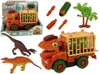 LEAN Toys Transporter Ciężarówka Dinozaur do Rozkręcania Pomarańczowy Akcesoria