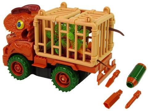 LEAN Toys Transporter Ciężarówka Dinozaur do Rozkręcania Pomarańczowy Akcesoria