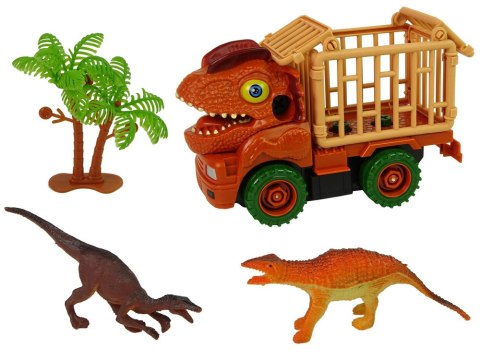 LEAN Toys Transporter Ciężarówka Dinozaur do Rozkręcania Pomarańczowy Akcesoria