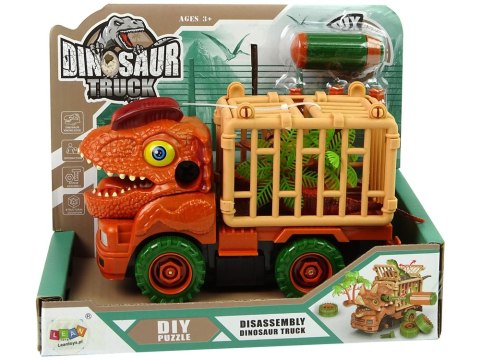 LEAN Toys Transporter Ciężarówka Dinozaur do Rozkręcania Pomarańczowy Akcesoria