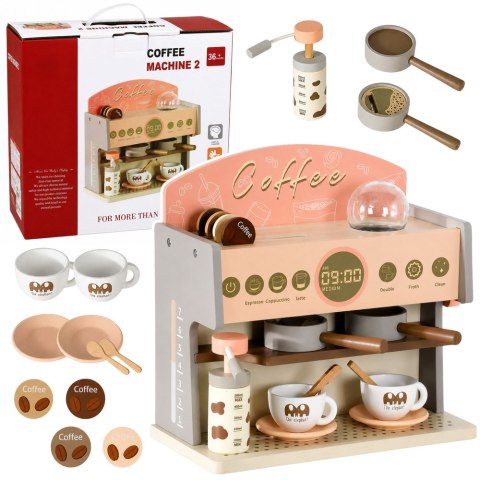LEAN Toys Zestaw Baristy Do Parzenia Kawy Ekspres Drewniany Akcesoria Różowy