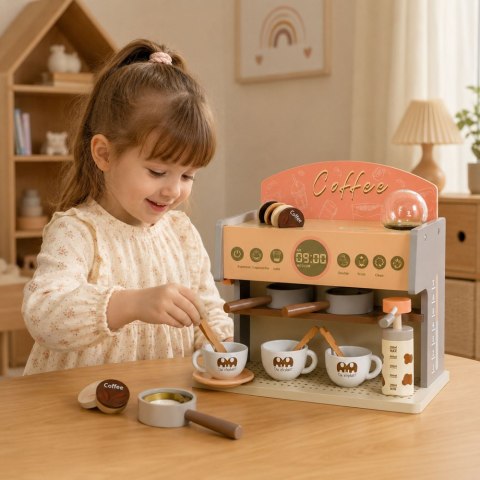 LEAN Toys Zestaw Baristy Do Parzenia Kawy Ekspres Drewniany Akcesoria Różowy