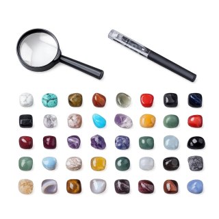 LEAN Toys Zestaw Kamienie Mineralne Naturalne Kryształy Kolekcja Lupa Długopis 43el.
