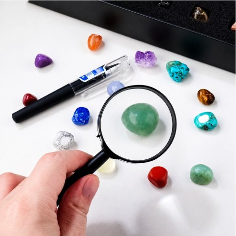LEAN Toys Zestaw Kamienie Mineralne Naturalne Kryształy Kolekcja Lupa Długopis 43el.