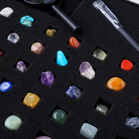 LEAN Toys Zestaw Kamienie Mineralne Naturalne Kryształy Kolekcja Lupa Długopis 43el.