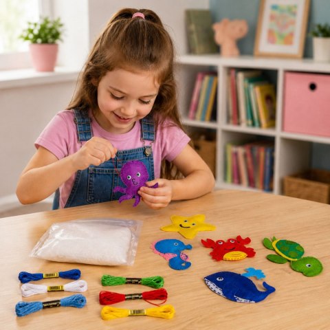 LEAN Toys Zestaw Kreatywny Pluszaki Do Szycia Filcowe Zwierzęta Morskie DIY 6 szt.