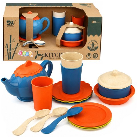 LEAN Toys Zestaw Naczyń Dla Dzieci Z Włókna Bambusowego Niebiesko-Pomarańczowy 15 el.