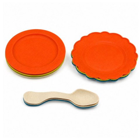 LEAN Toys Zestaw Naczyń Dla Dzieci Z Włókna Bambusowego Niebiesko-Pomarańczowy 15 el.