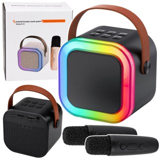 LEAN Zestaw Do Karaoke Głośnik Bluetooth Dwa Mikrofony Światła LED Czarny