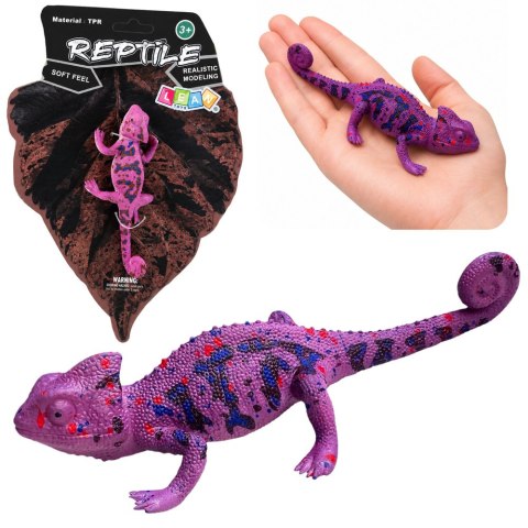 LEAN TOYS Kameleon Gumowa Figurka Rozciągliwa Realistyczna Fioletowy Gad 14 cm