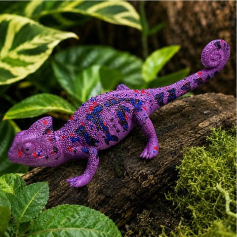 LEAN TOYS Kameleon Gumowa Figurka Rozciągliwa Realistyczna Fioletowy Gad 14 cm