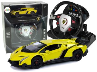LEAN Toys Auto Zdalnie Sterowane Lamborghini Veneno Żółte 2,4 G Pilot Kierownica Dźwięk Światła