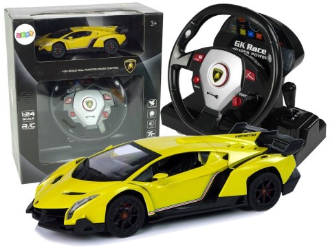 LEAN Toys Auto Zdalnie Sterowane Lamborghini Veneno Żółte 2,4 G Pilot Kierownica Dźwięk Światła