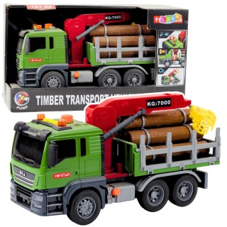 LEAN Toys Ciężarówka Transport Drewna Dźwig Bale Drewna Światła Dźwięki