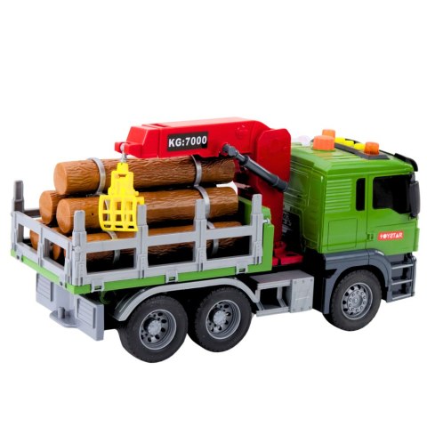 LEAN Toys Ciężarówka Transport Drewna Dźwig Bale Drewna Światła Dźwięki