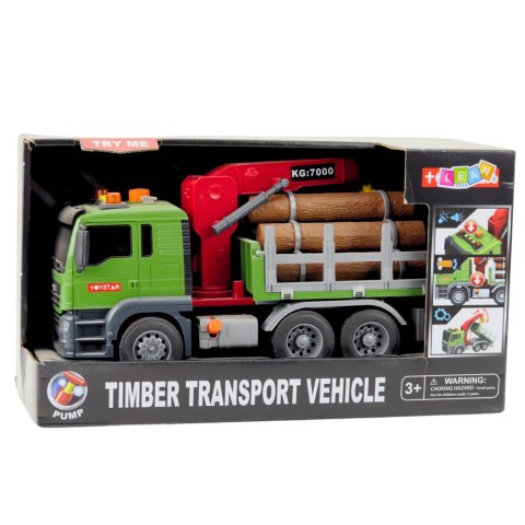 LEAN Toys Ciężarówka Transport Drewna Dźwig Bale Drewna Światła Dźwięki