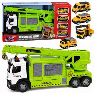 LEAN Toys Ciężarówka z Dźwigiem I Transporterem Pojazdów Światła Dźwięki Zielona