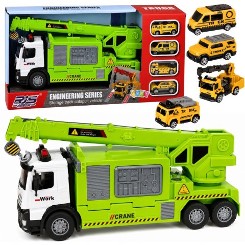 LEAN Toys Ciężarówka z Dźwigiem I Transporterem Pojazdów Światła Dźwięki Zielona