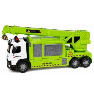 LEAN Toys Ciężarówka z Dźwigiem I Transporterem Pojazdów Światła Dźwięki Zielona