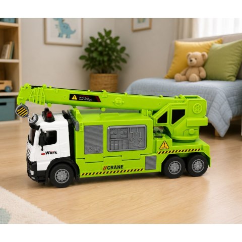 LEAN Toys Ciężarówka z Dźwigiem I Transporterem Pojazdów Światła Dźwięki Zielona