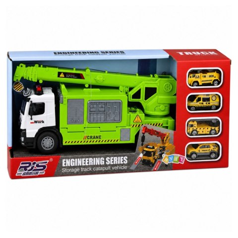 LEAN Toys Ciężarówka z Dźwigiem I Transporterem Pojazdów Światła Dźwięki Zielona