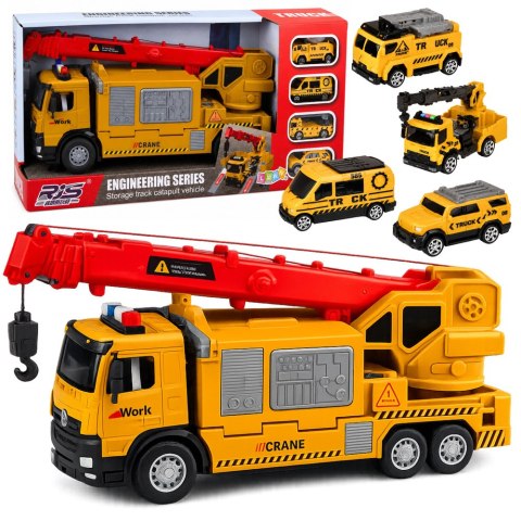 LEAN Toys Ciężarówka z Dźwigiem I Transporterem Pojazdów Światła Dźwięki Żółta