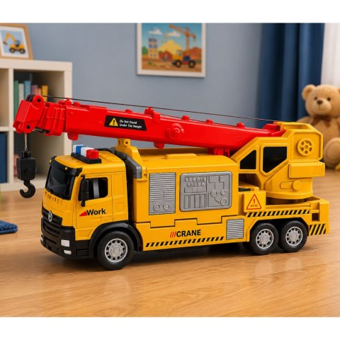 LEAN Toys Ciężarówka z Dźwigiem I Transporterem Pojazdów Światła Dźwięki Żółta