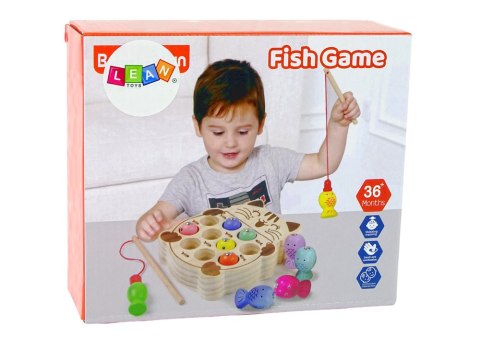 LEAN Toys Drewniana Gra Zręcznościowa Łowienie Rybek 2 Wędki Kotek