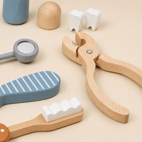 LEAN Toys Drewniany Zestaw Dentystyczny Narzędzia Mały Lekarz Stomatolog