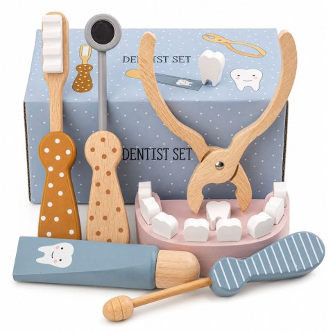 LEAN Toys Drewniany Zestaw Dentystyczny Narzędzia Mały Lekarz Stomatolog