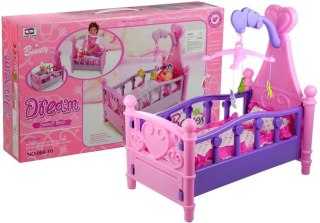 LEAN Toys Duże Łóżeczko Dla Lalki z Karuzelką i Pościelą Różowo-Fioletowe 48cm