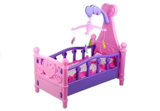 LEAN Toys Duże Łóżeczko Dla Lalki z Karuzelką i Pościelą Różowo-Fioletowe 48cm