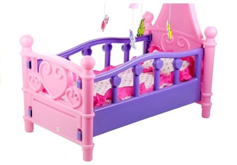 LEAN Toys Duże Łóżeczko Dla Lalki z Karuzelką i Pościelą Różowo-Fioletowe 48cm