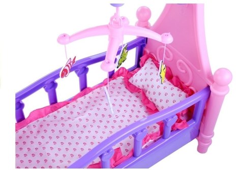 LEAN Toys Duże Łóżeczko Dla Lalki z Karuzelką i Pościelą Różowo-Fioletowe 48cm