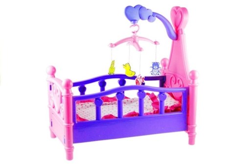 LEAN Toys Duże Łóżeczko Dla Lalki z Karuzelką i Pościelą Różowo-Fioletowe 48cm
