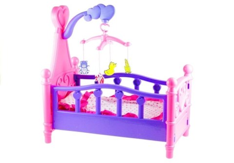 LEAN Toys Duże Łóżeczko Dla Lalki z Karuzelką i Pościelą Różowo-Fioletowe 48cm
