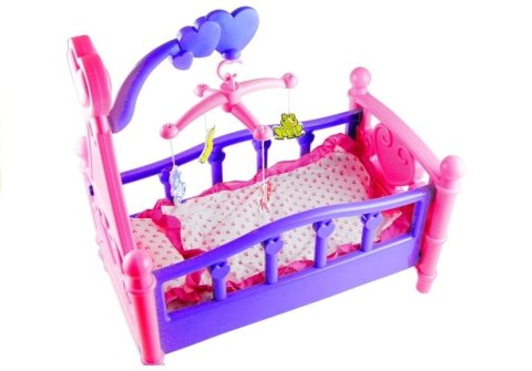LEAN Toys Duże Łóżeczko Dla Lalki z Karuzelką i Pościelą Różowo-Fioletowe 48cm