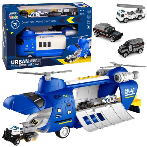 LEAN Toys Duży Samolot Transportowy Rozkładany Policyjny Z Pojazdami Światła Dźwięki