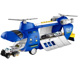 LEAN Toys Duży Samolot Transportowy Rozkładany Policyjny Z Pojazdami Światła Dźwięki