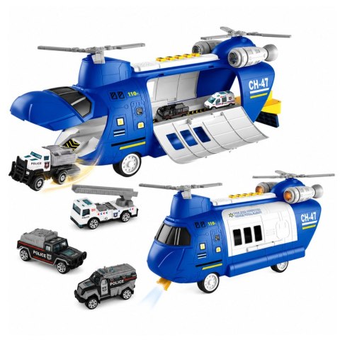 LEAN Toys Duży Samolot Transportowy Rozkładany Policyjny Z Pojazdami Światła Dźwięki