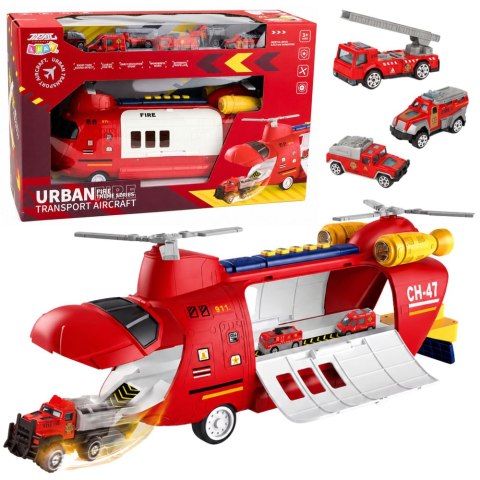 LEAN Toys Duży Samolot Transportowy Rozkładany Strażacki Z Pojazdami Światła Dźwięki