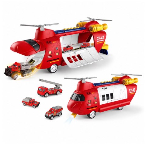LEAN Toys Duży Samolot Transportowy Rozkładany Strażacki Z Pojazdami Światła Dźwięki