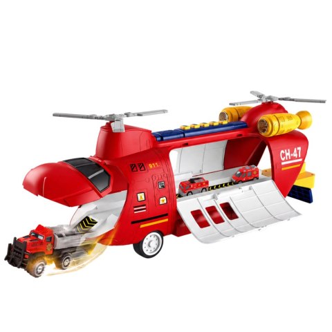 LEAN Toys Duży Samolot Transportowy Rozkładany Strażacki Z Pojazdami Światła Dźwięki