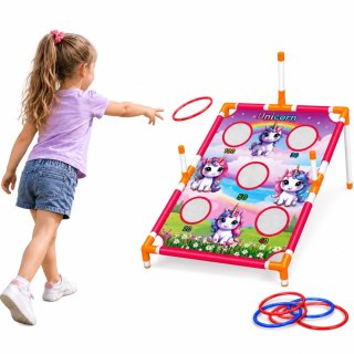 LEAN Toys Gra Zręcznościowa Rzut do Celu 4w1 Tarcza Plansza Jednorożce Obręcze Frisbe