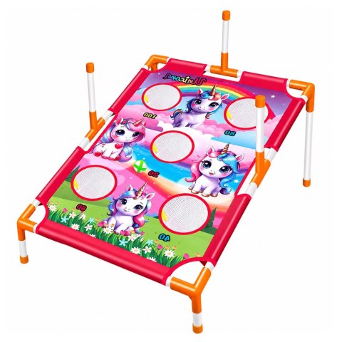LEAN Toys Gra Zręcznościowa Rzut do Celu 4w1 Tarcza Plansza Jednorożce Obręcze Frisbe